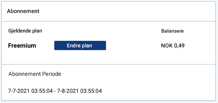 Faktureringsdelen, abonnementsdelen. Endre plan